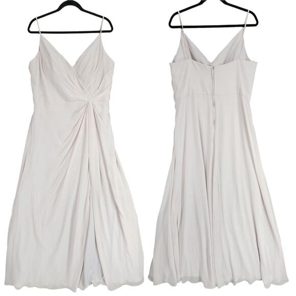 Morilee Bridesmaid Dress Gown sz 20 Women Chiffon Surplice Gathered Waist Silver - Picture 3 of 13